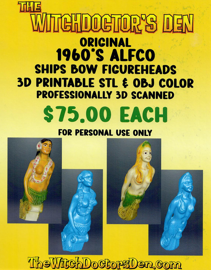 3D Printable Files – Vintage ALFCO NY Ship Figureheads (Mermaid & Hula Girl)